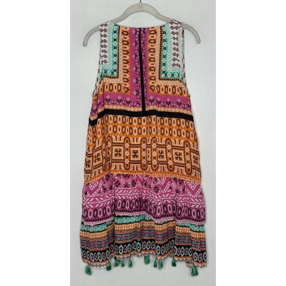 Hemant & Nandita 100% silk tiered Tassel multi pattern dress size Small - Picture 9 of 9